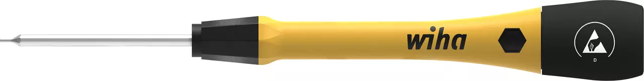 Precision screwdriver with yellow handle and metal tip