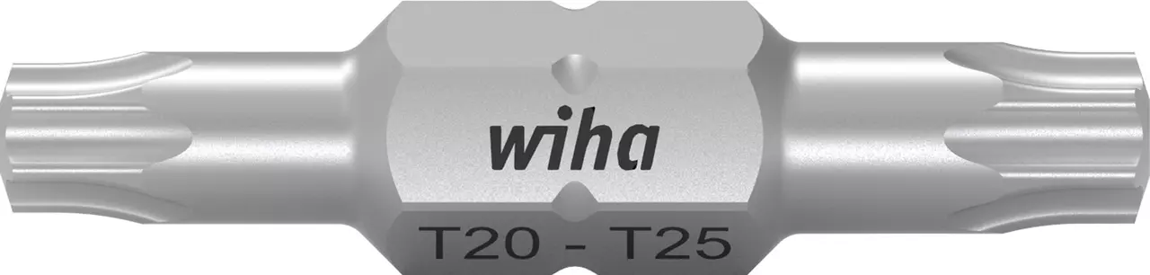 Double-ended Torx bit, sizes T20 and T25, with a metallic finish.