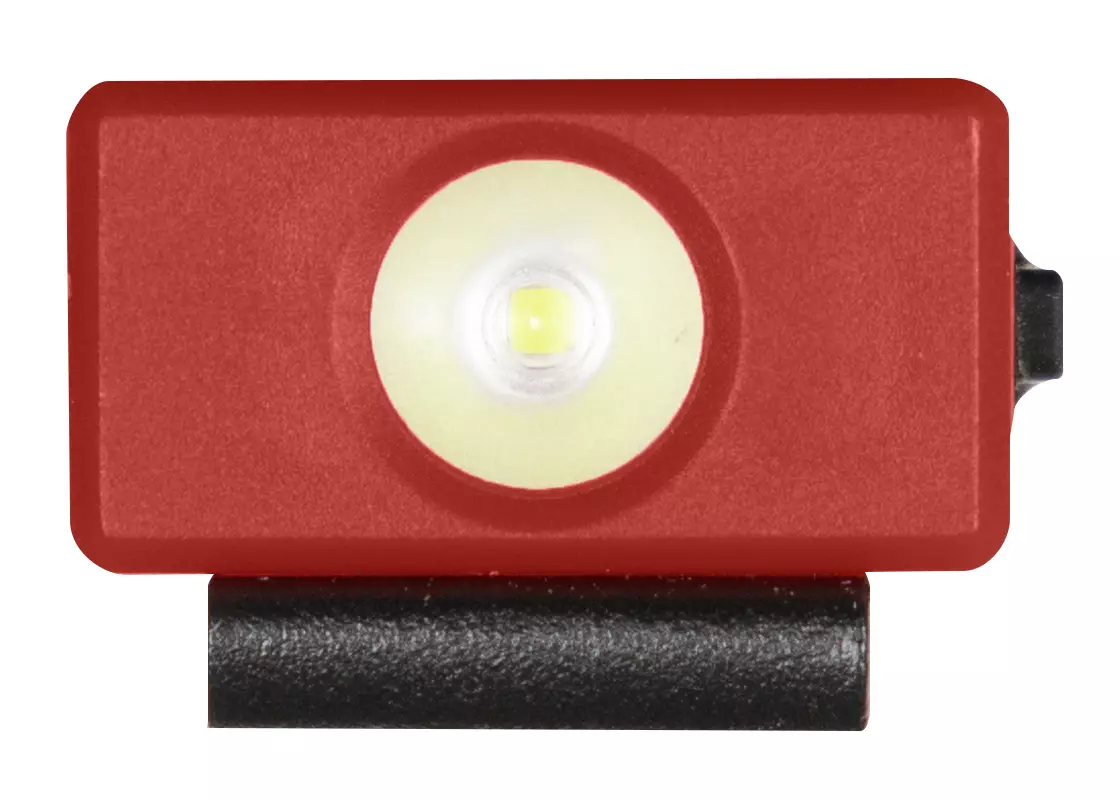 Red rectangular LED light with black base