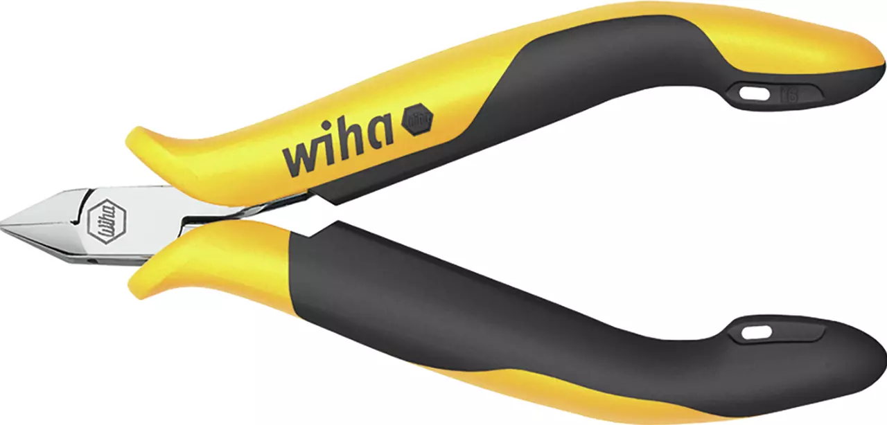 Yellow and black side cutter with ergonomic handles.