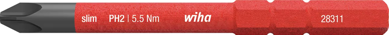 Red PH2 screwdriver bit with text markings.