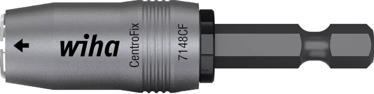 Silver and black bit holder with "wiha CentroFix 7148CF" text.