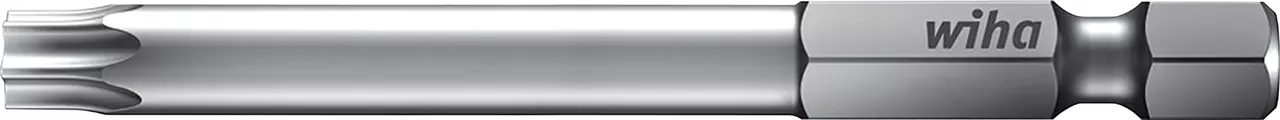 Torx bit, silver, with hexagonal base, metal, marked "Wiha"