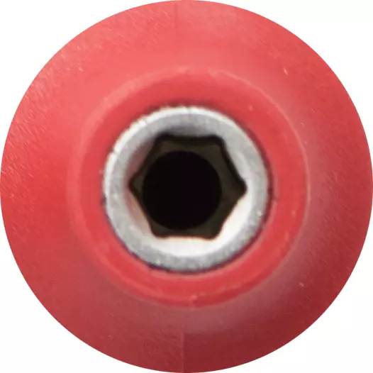 Insulated socket wrench, red, top view.