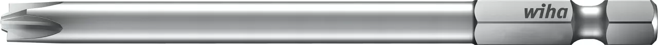 Metal screwdriver bit with a cross tip and hexagonal base.