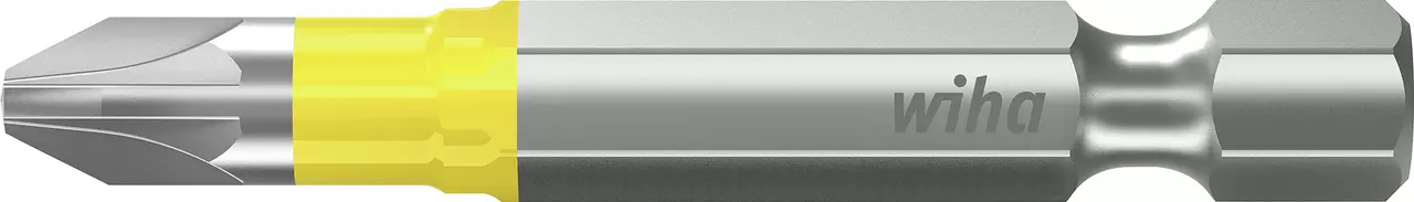 Screwdriver bit with yellow accent and silver finish, marked with "Wiha".