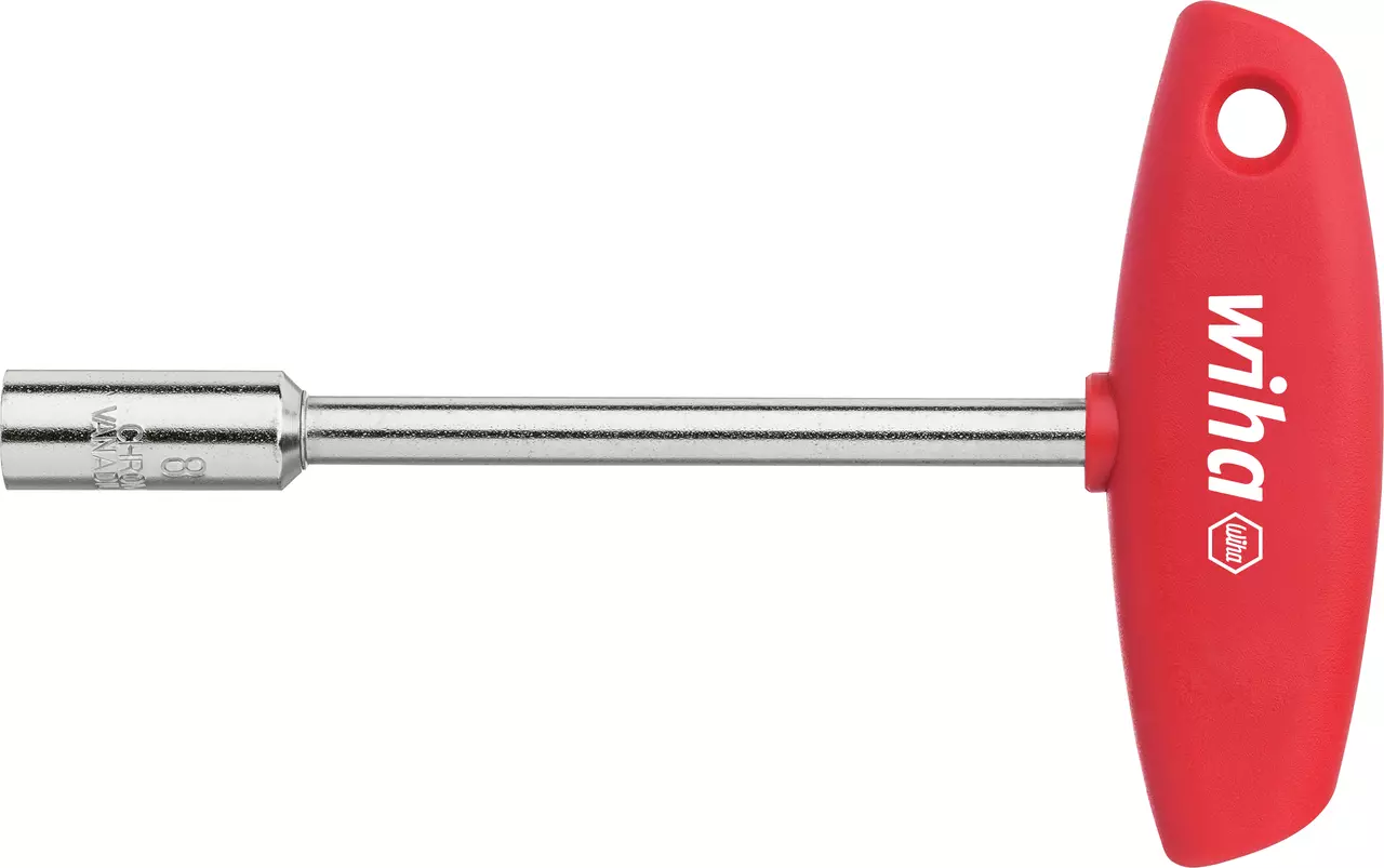 Hex key with red T-handle and metal shaft