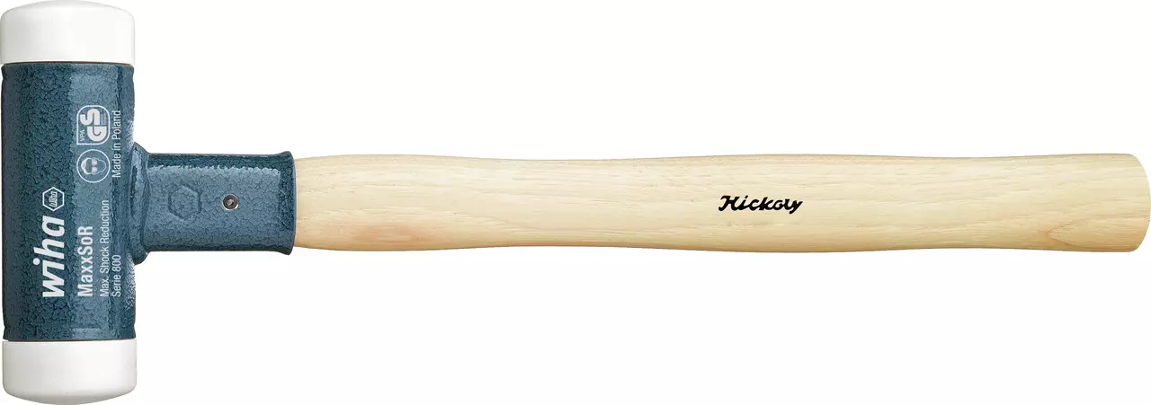 Non-rebound mallet with a blue head and wooden handle.