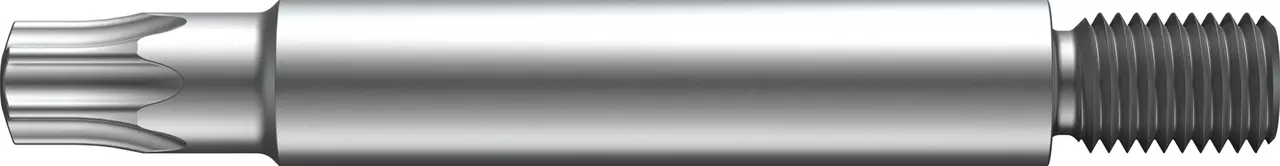 Metal torx bit with a threaded end.