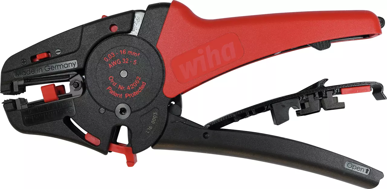 Automatic wire stripper with black and red handles