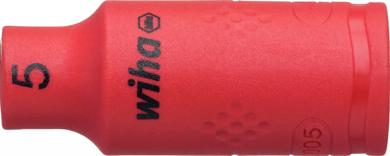 Red insulated socket wrench attachment with "wiha" logo