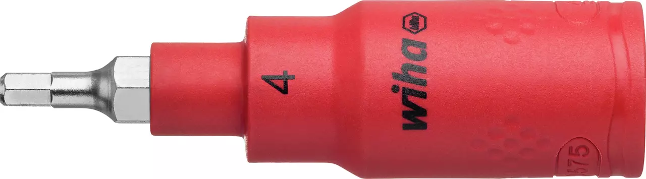 Red insulated socket wrench adapter with metal tip