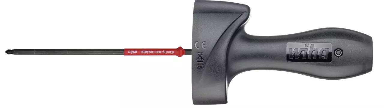 T-handle torque tool with a black and red blade, and a gray handle marked with "Wiha".