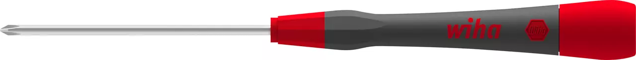 Precision screwdriver with a red and black handle