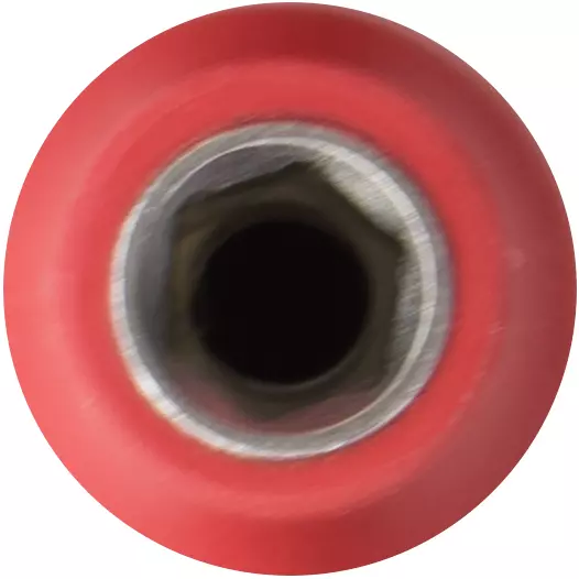 Red insulated socket with hexagonal opening, viewed from above.