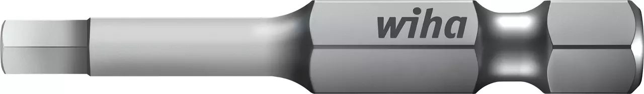 Silver screwdriver bit with hexagonal base, branded "wiha."