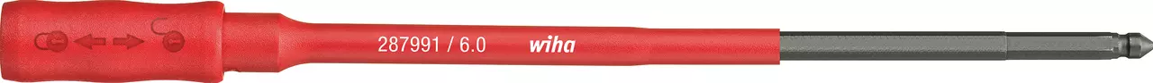 Red insulated bit holder with black symbols and text
