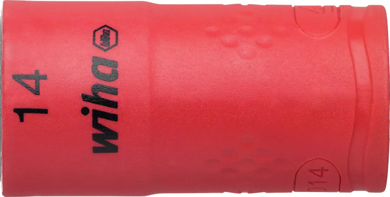 Red insulated socket with "Wiha" logo, size 14