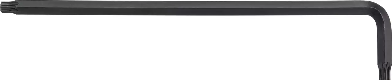L-shaped hex key with a black finish, featuring a star-shaped end