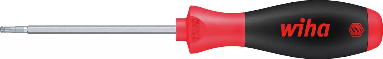Red and black screwdriver with a hexagonal metal shaft and ergonomic handle.