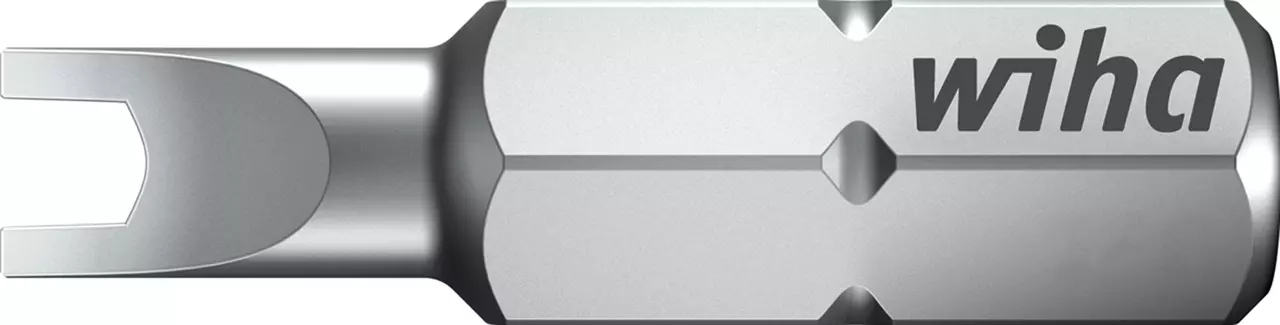 Universal bit with open-end spanner tip, silver color, with "wiha" logo visible on the side.
