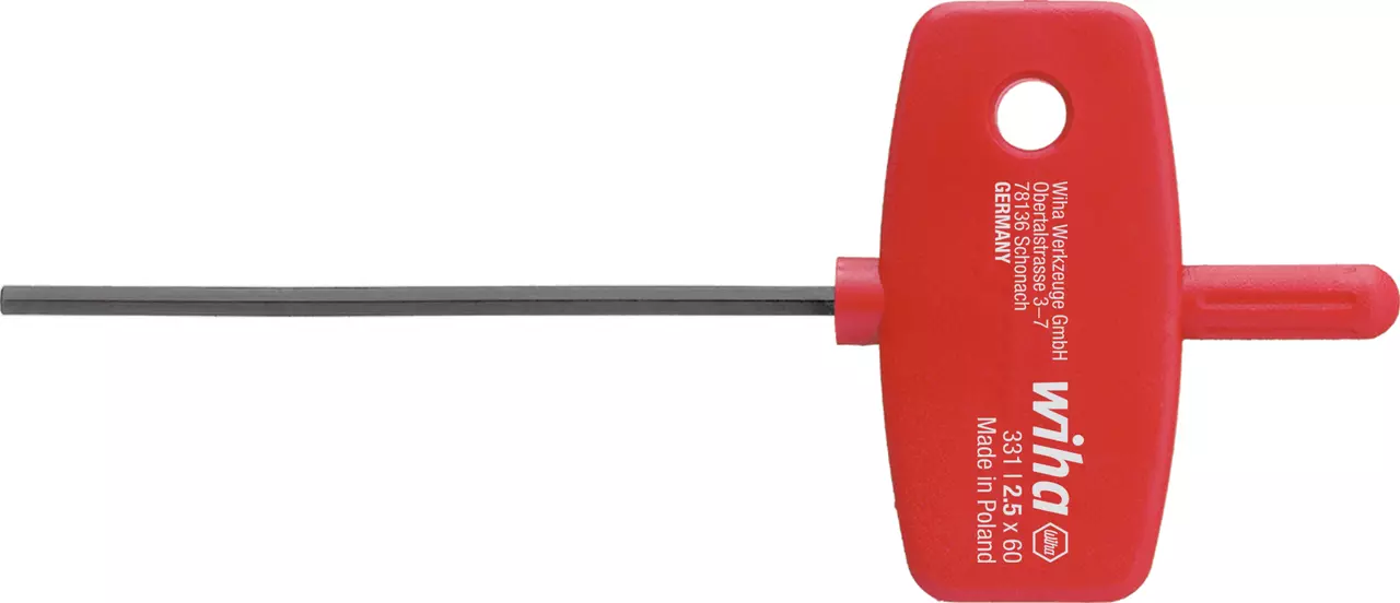 Hex key with red T-handle and black shaft