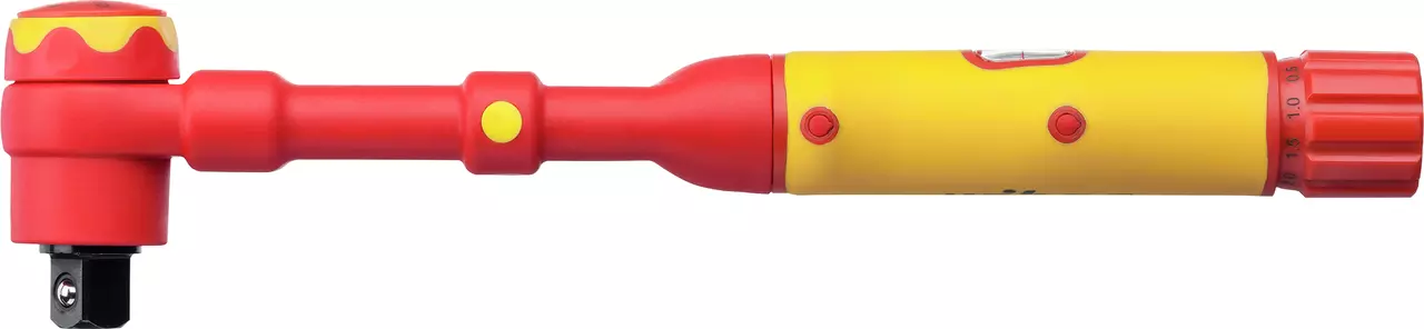 Red and yellow torque wrench with a 3/8-inch drive
