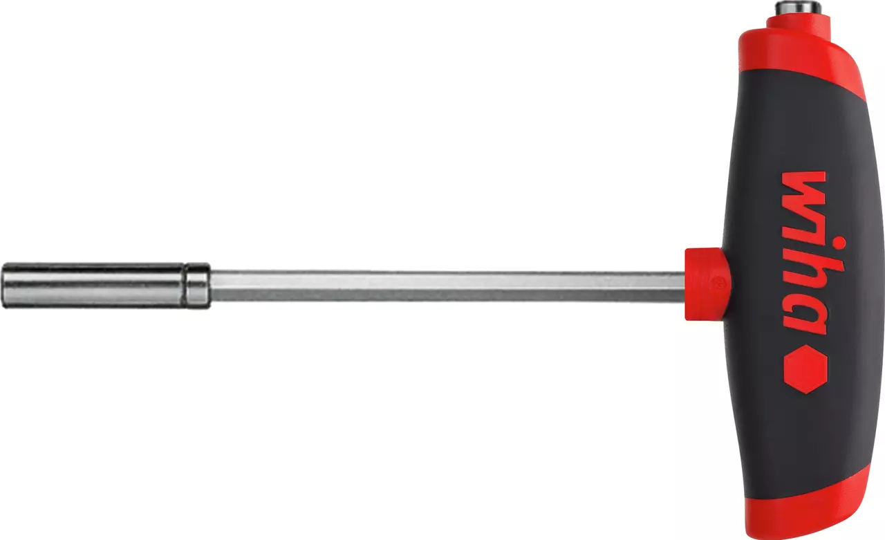 L-shaped hex key with black and red comfort grip handle.