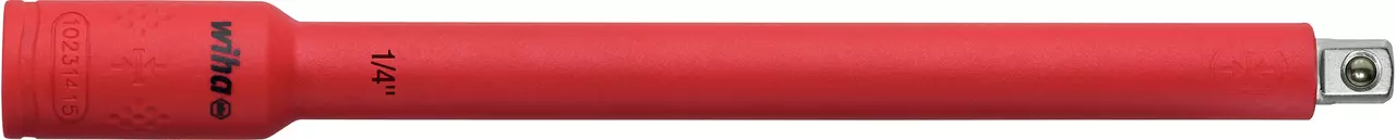 Red extension with 1/4-inch connector, printed with black text and logo on the side.