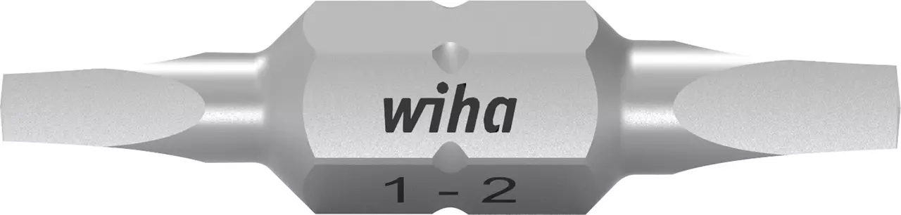 Double-ended screwdriver bit, silver, with "Wiha" logo