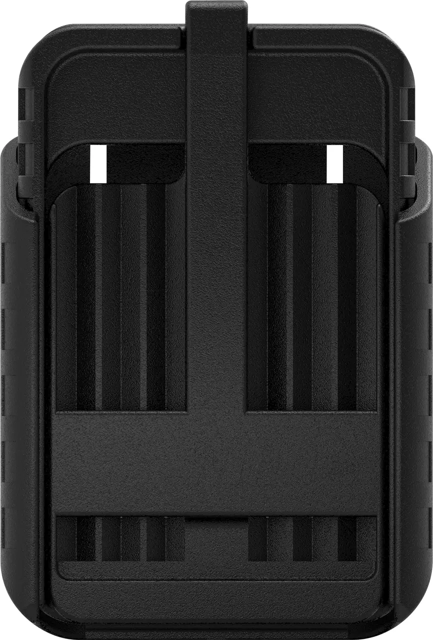Black plastic slim bit storage box, closed