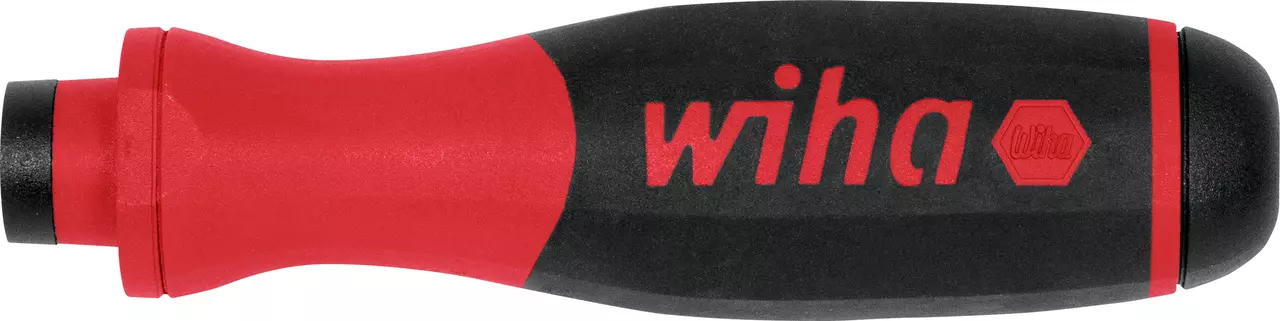Red and black screwdriver handle with brand logo