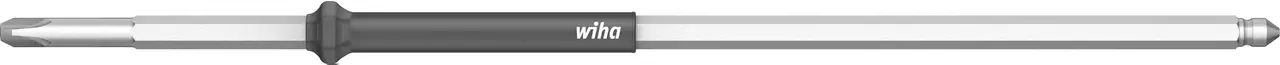 Interchangeable screwdriver blade with a Phillips tip and black grip section.