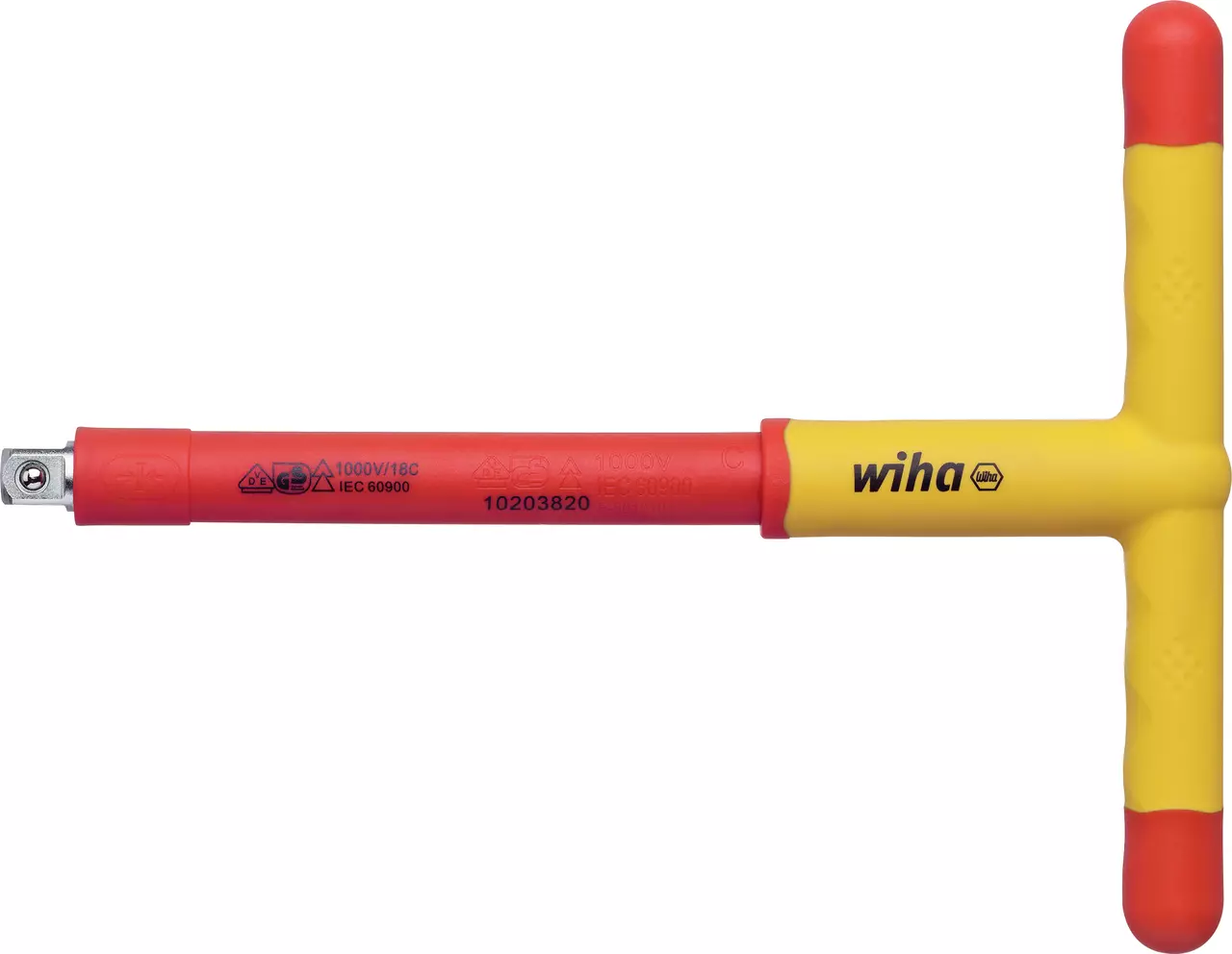 Insulated T-handle wrench with red and yellow grip, 3/8 inch drive