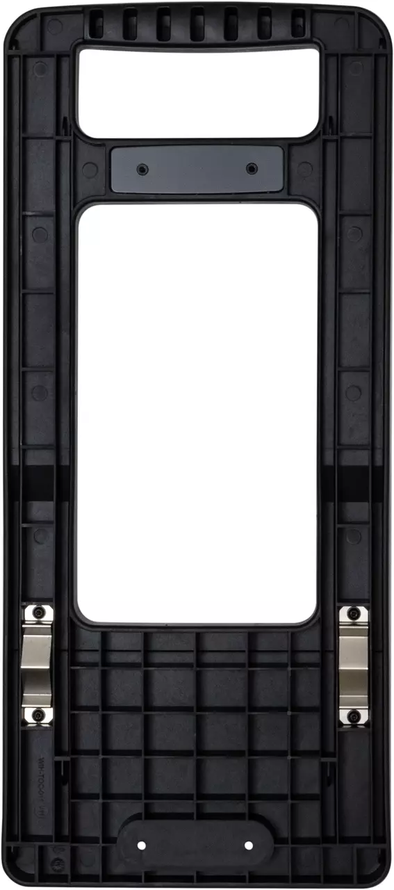 Black rectangular plastic frame with metal clips
