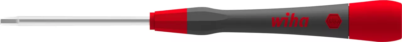 Precision screwdriver with a black and red handle and a slim metal shaft.