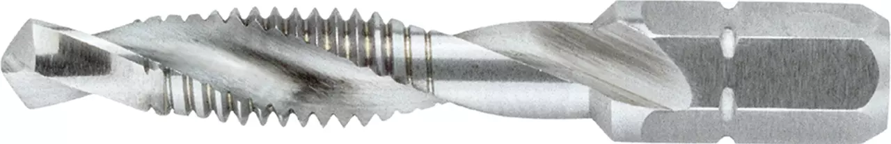 Combination drill and tap tool with fluted design, metallic finish