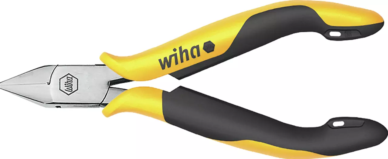 Yellow and black side cutter pliers with metallic jaws.