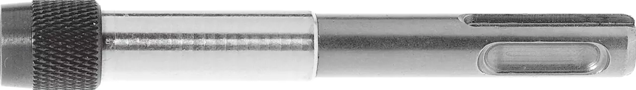 Metal SDS Plus bit holder with knurled grip section.
