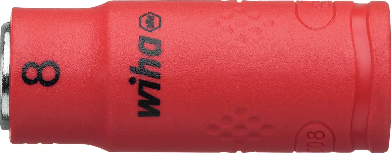 Red insulated socket wrench extension, 8mm, with black text