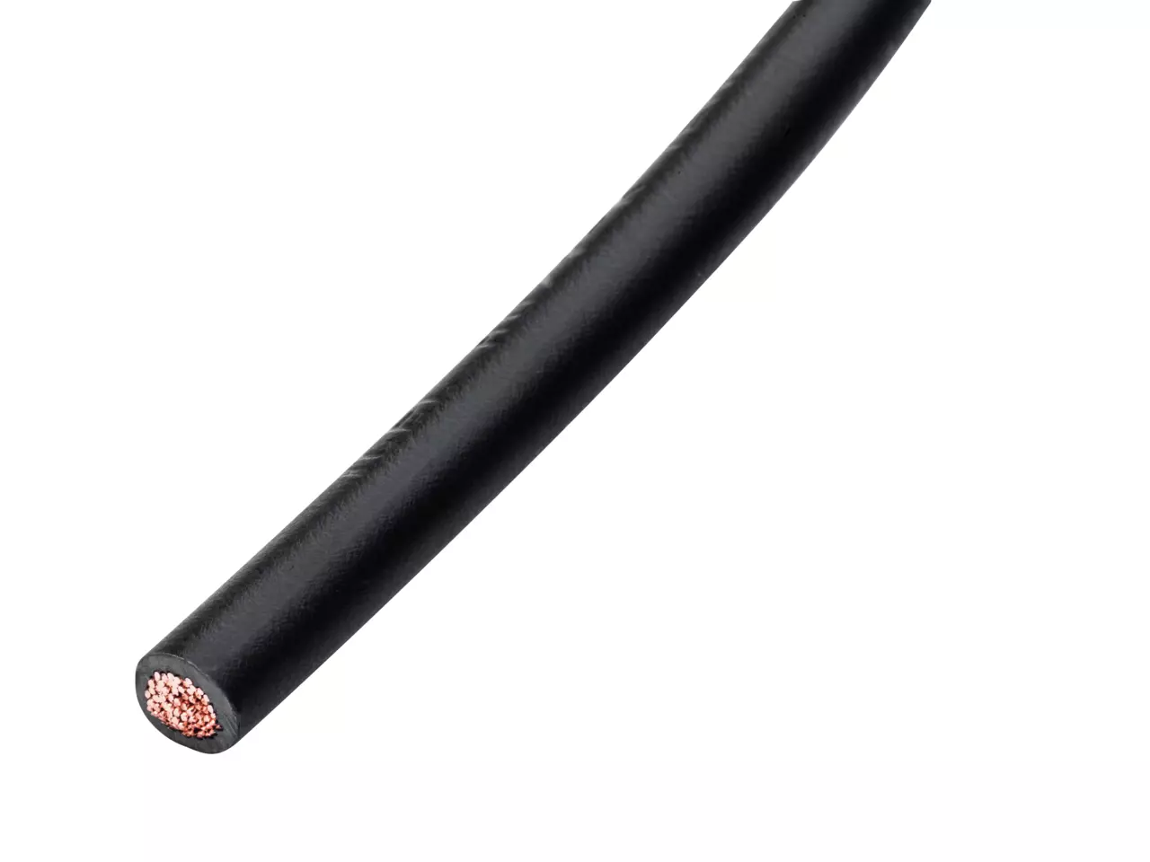 Black insulated electrical wire with exposed copper strands