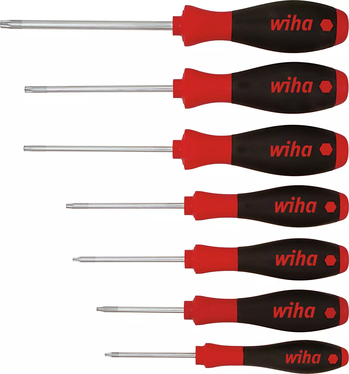 Set of six red and black screwdrivers with ergonomic handles
