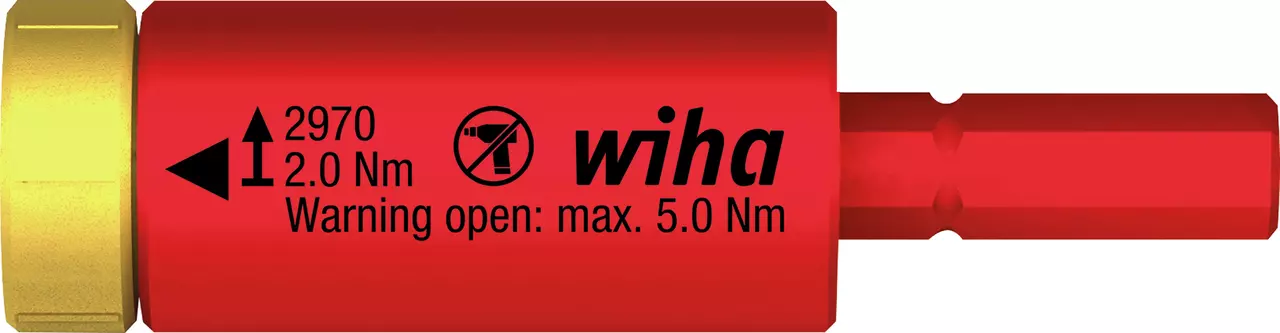 Red torque adapter with gold cap, labeled 2.0 Nm