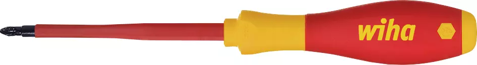 Red and yellow electric screwdriver with a black tip.