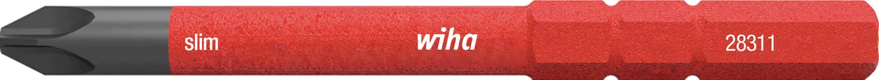 Red and black screwdriver bit with "slim" and "wiha" text.