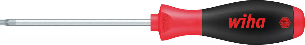 Screwdriver with red and black handle and a silver metal shaft.