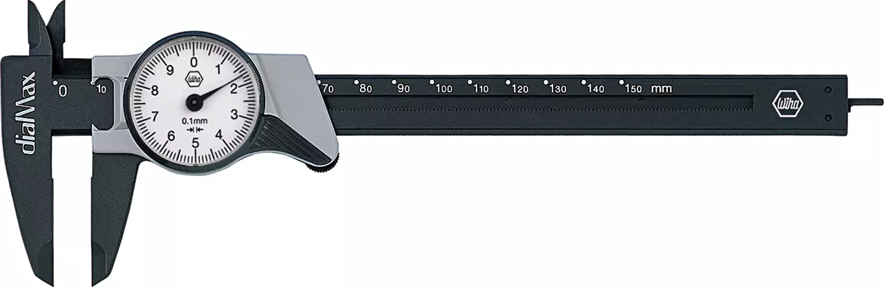 Dial caliper with measurement scale and round dial