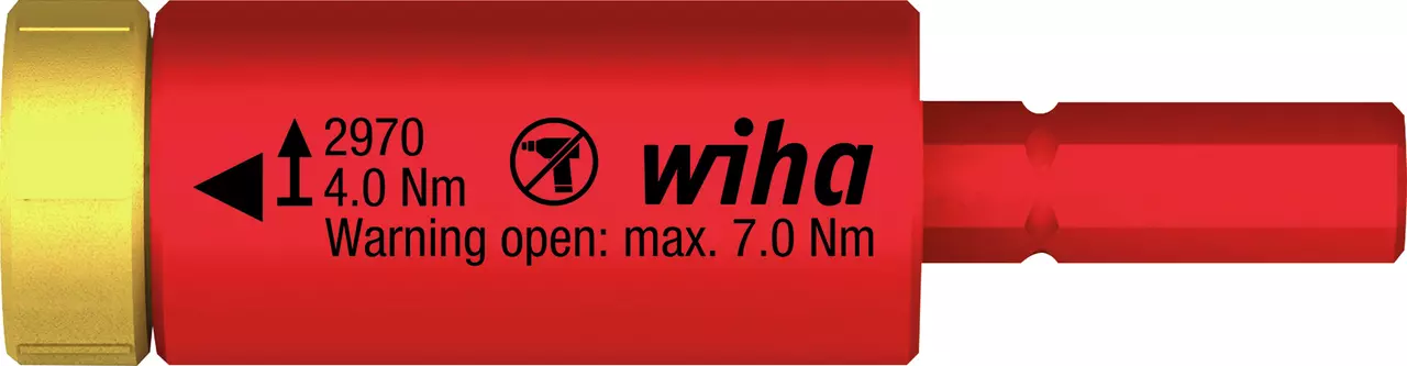Red torque adapter with gold end, labeled 4.0 Nm, warning for max 7.0 Nm.
