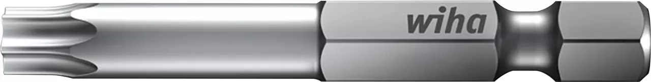 Silver Torx bit with hexagonal base and "wiha" logo, 50mm length.