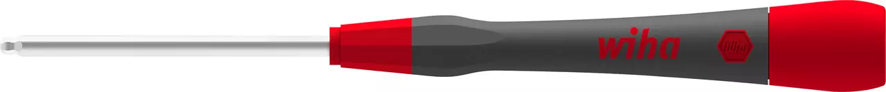 Precision screwdriver with a black and red handle and a silver shaft.